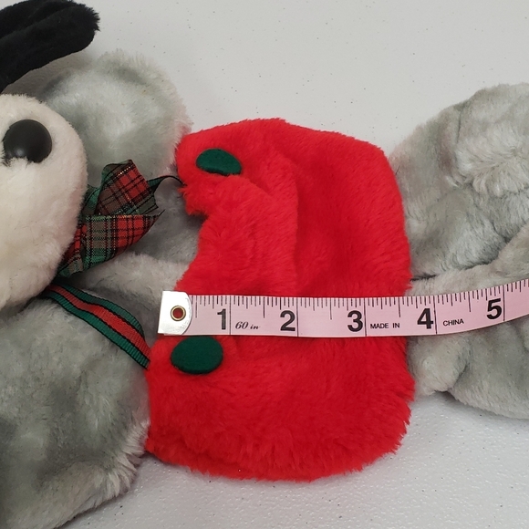 Santas Best 14" Gray Dog Christmas Holiday Stocking Puppet Vintage Rennoc Plush - Picture 7 of 7